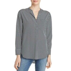Relative Pi Silk Blouse Top Size S Long Sleeve Riverstone Print NEW Tag $149 B10